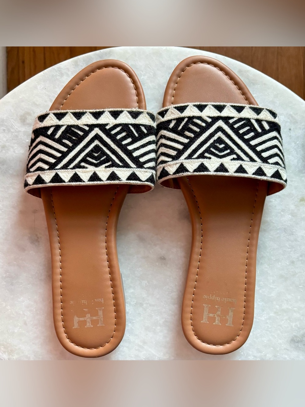 Haute Hippie Black & White Geometric Slide Sandals